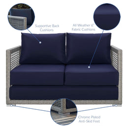 Aura Outdoor Patio Wicker Rattan Loveseat in Gray Navy