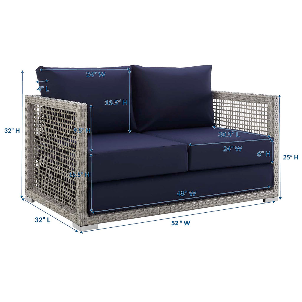 Aura Outdoor Patio Wicker Rattan Loveseat in Gray Navy