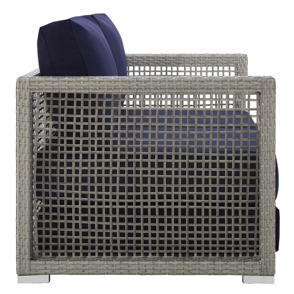 Aura Outdoor Patio Wicker Rattan Loveseat in Gray Navy