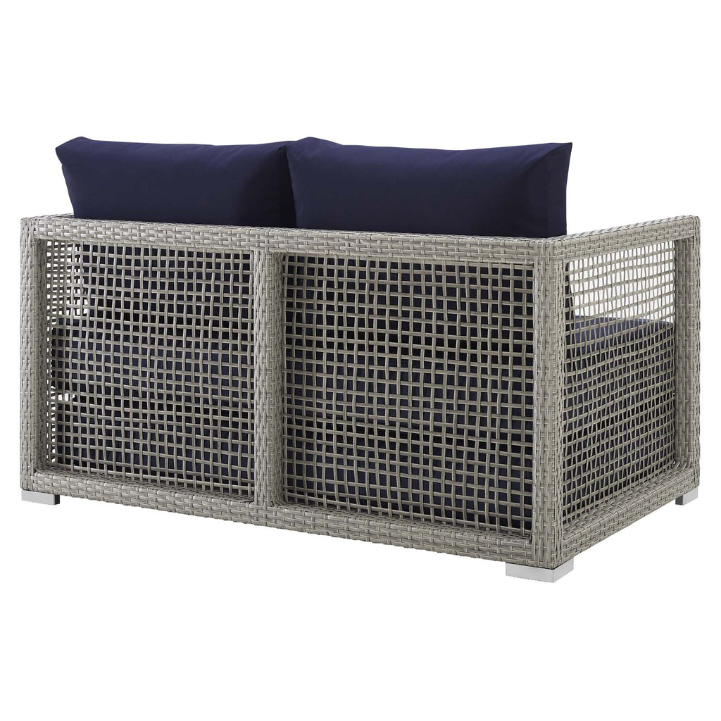 Aura Outdoor Patio Wicker Rattan Loveseat in Gray Navy