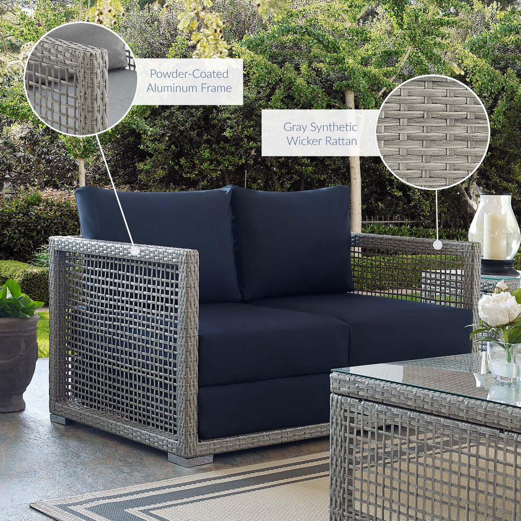 Aura Outdoor Patio Wicker Rattan Loveseat in Gray Navy