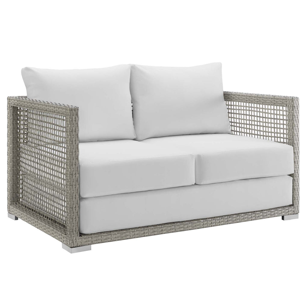 Aura Outdoor Patio Wicker Rattan Loveseat in Gray White