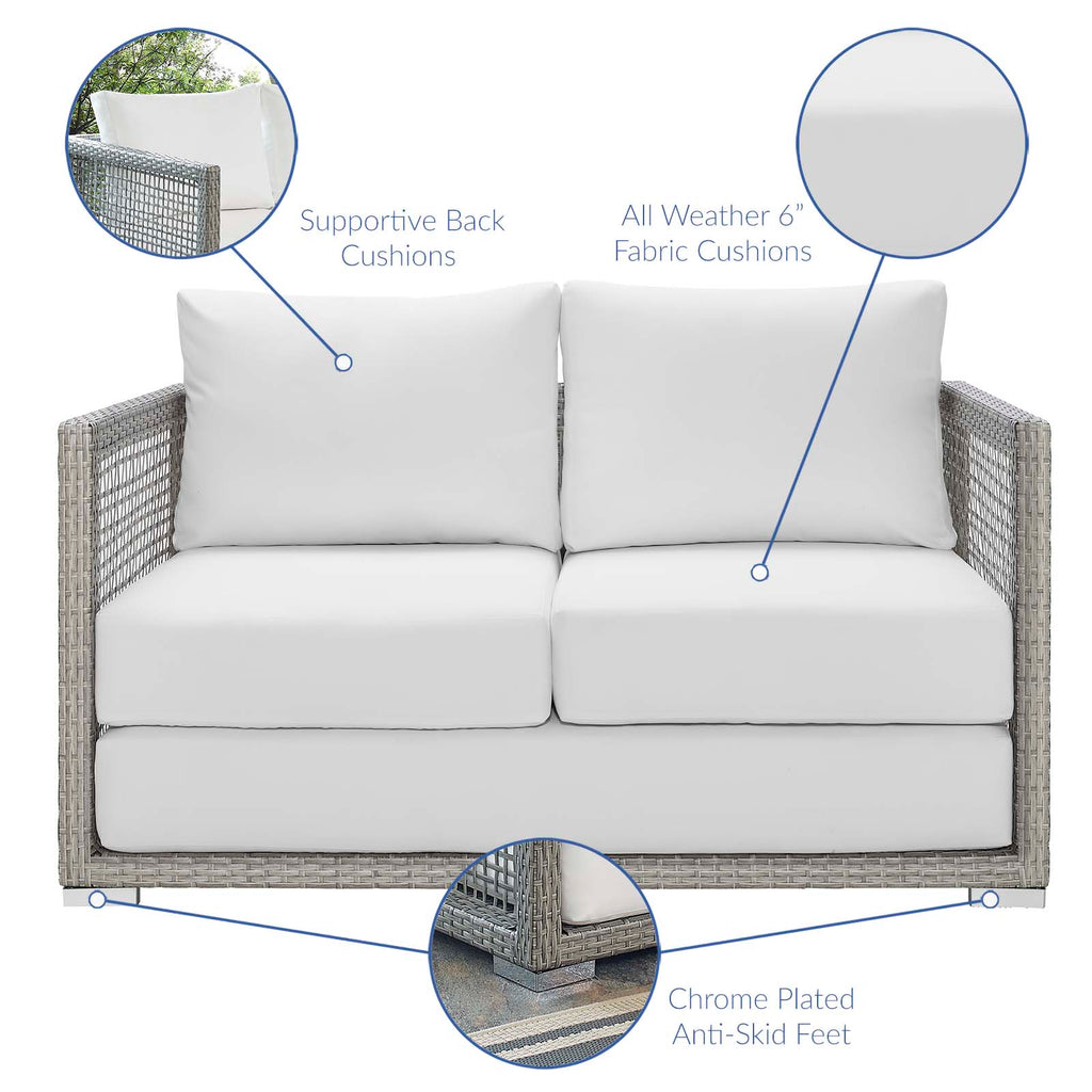 Aura Outdoor Patio Wicker Rattan Loveseat in Gray White