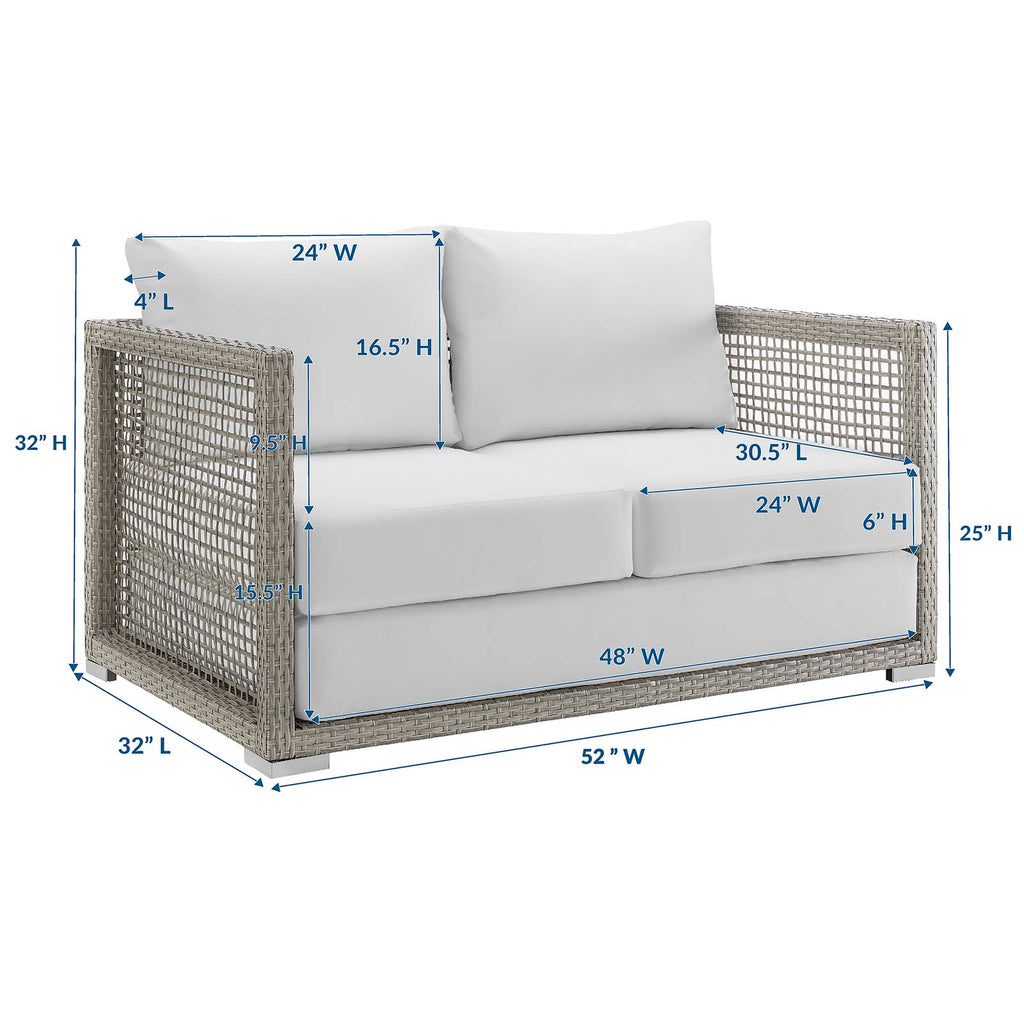 Aura Outdoor Patio Wicker Rattan Loveseat in Gray White