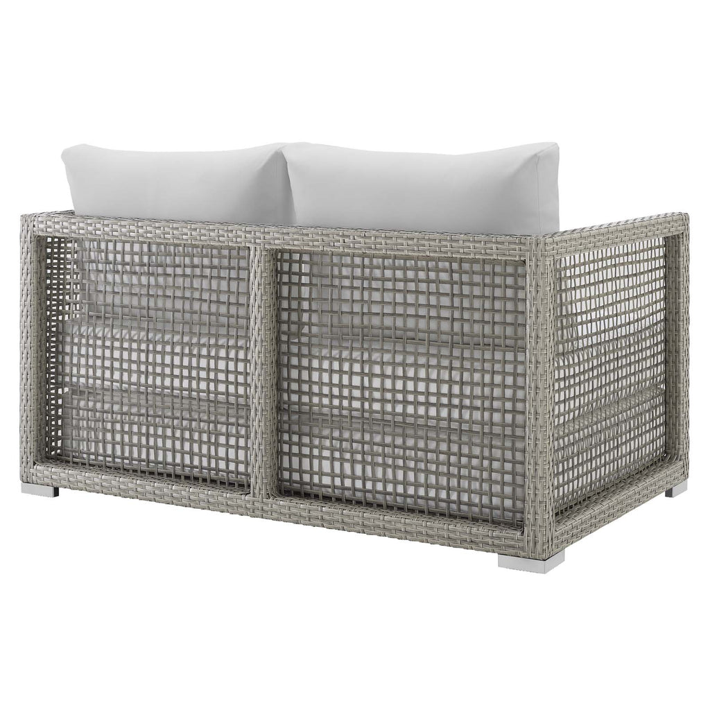 Aura Outdoor Patio Wicker Rattan Loveseat in Gray White