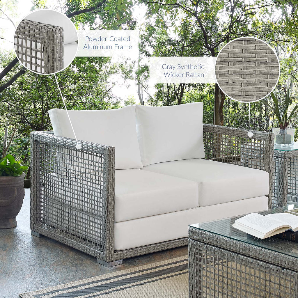 Aura Outdoor Patio Wicker Rattan Loveseat in Gray White