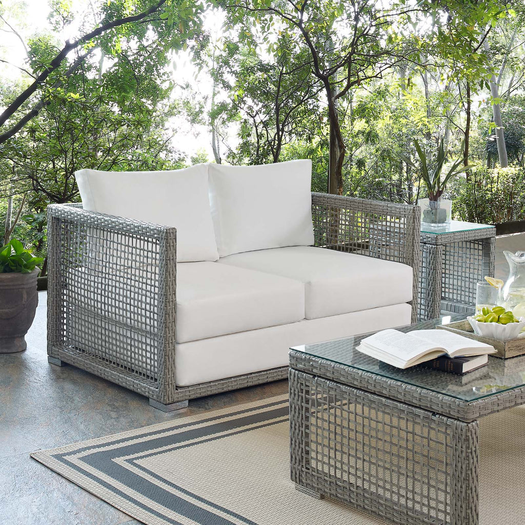 Aura Outdoor Patio Wicker Rattan Loveseat in Gray White