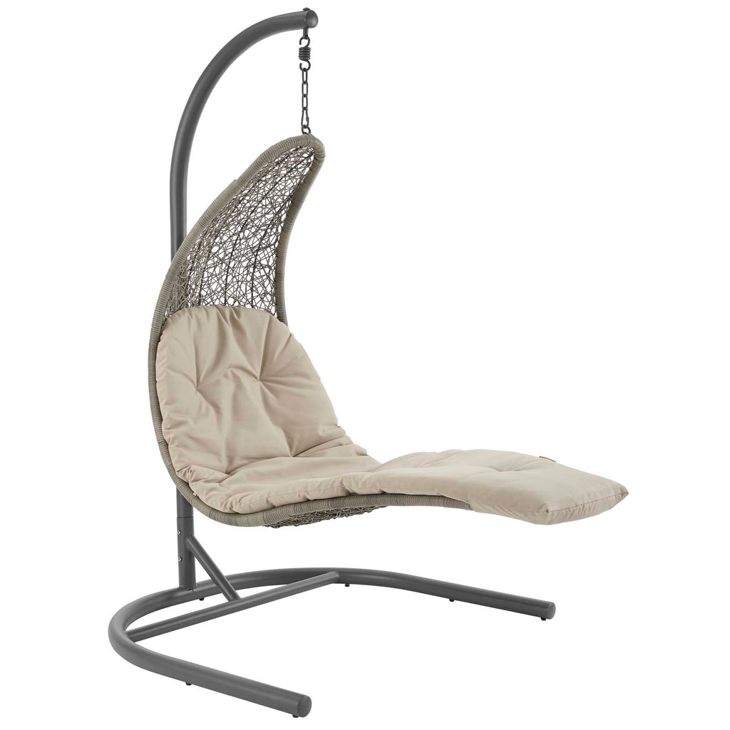 Landscape Hanging Chaise Lounge Outdoor Patio Swing Chair in Light Gray Beige