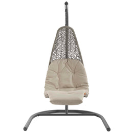 Landscape Hanging Chaise Lounge Outdoor Patio Swing Chair in Light Gray Beige