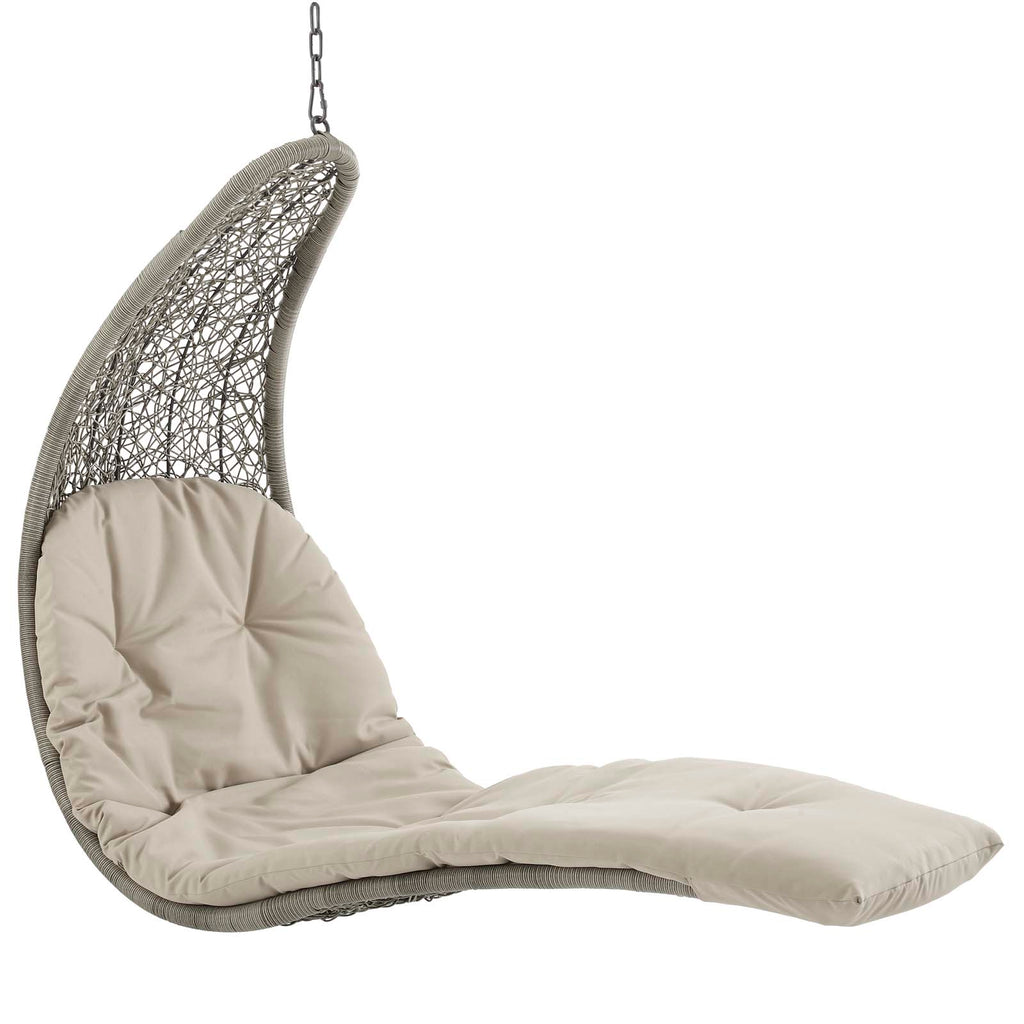 Landscape Hanging Chaise Lounge Outdoor Patio Swing Chair in Light Gray Beige