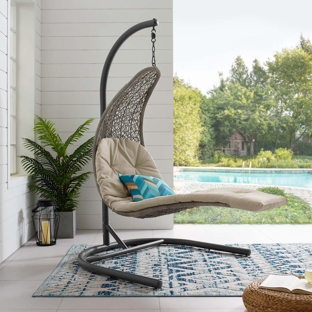 Landscape Hanging Chaise Lounge Outdoor Patio Swing Chair in Light Gray Beige