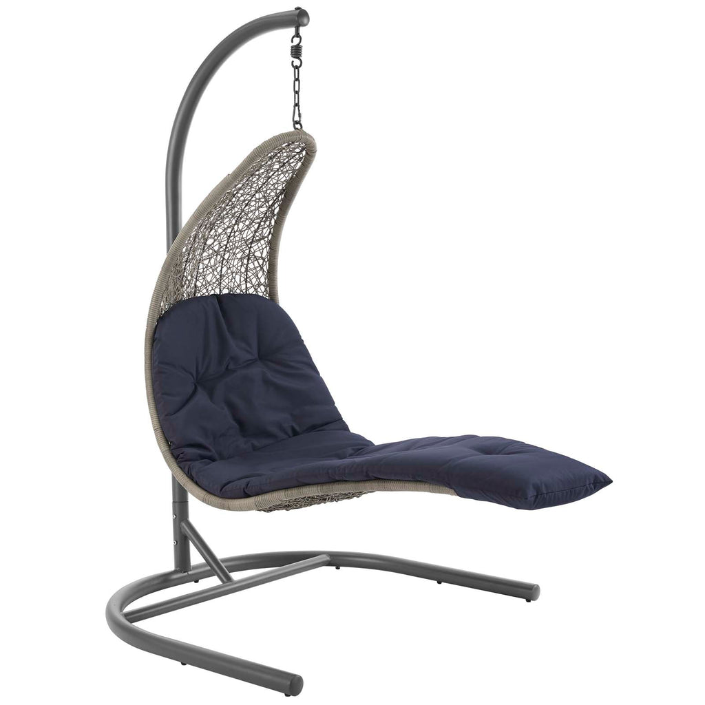 Landscape Hanging Chaise Lounge Outdoor Patio Swing Chair in Light Gray Navy