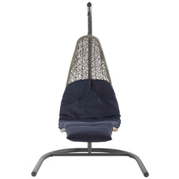 Landscape Hanging Chaise Lounge Outdoor Patio Swing Chair in Light Gray Navy