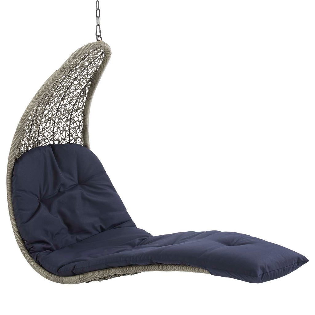 Landscape Hanging Chaise Lounge Outdoor Patio Swing Chair in Light Gray Navy