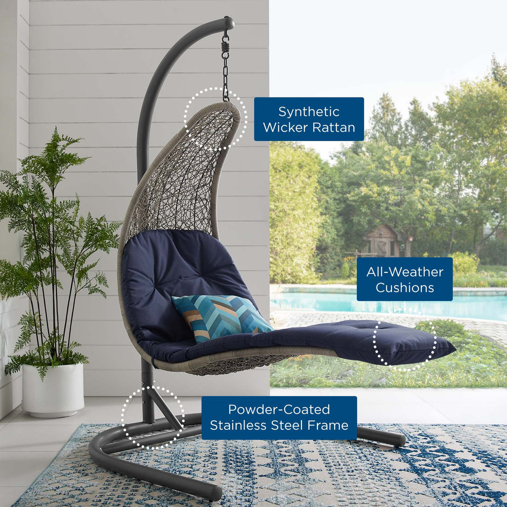 Landscape Hanging Chaise Lounge Outdoor Patio Swing Chair in Light Gray Navy