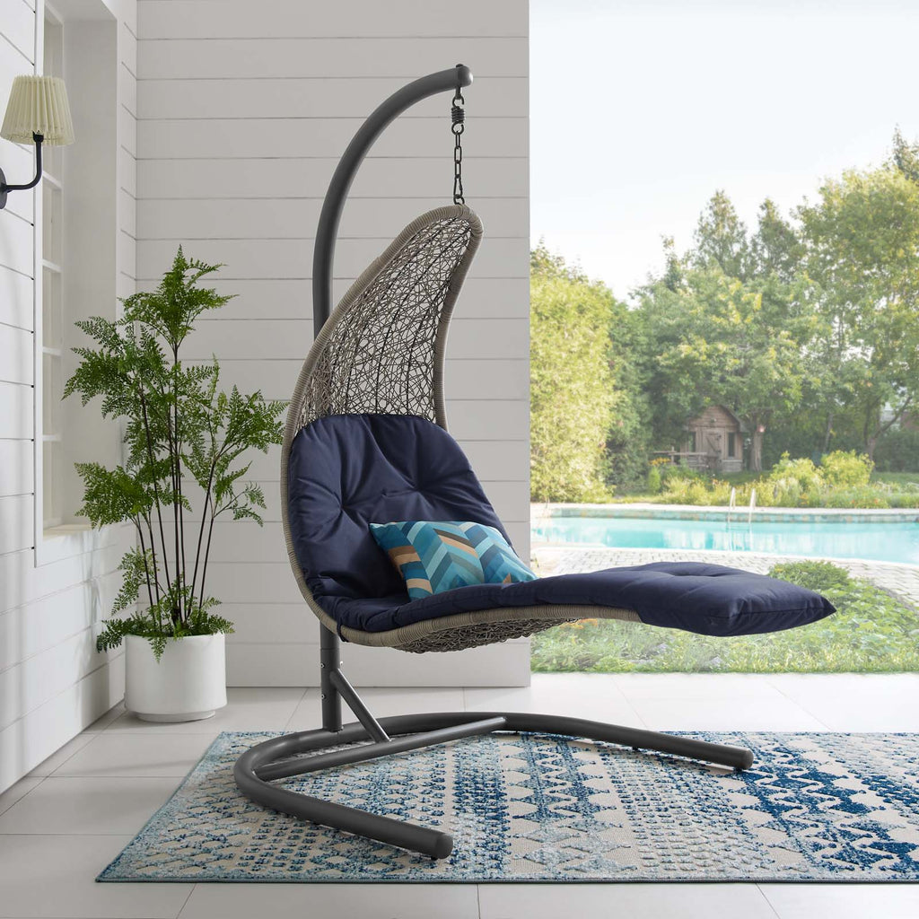 Landscape Hanging Chaise Lounge Outdoor Patio Swing Chair in Light Gray Navy