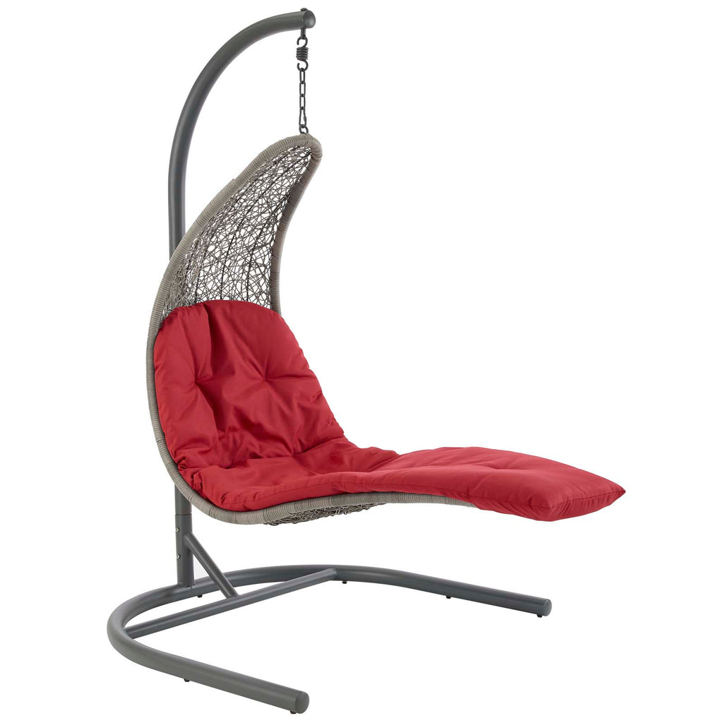 Landscape Hanging Chaise Lounge Outdoor Patio Swing Chair in Light Gray Red