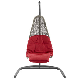 Landscape Hanging Chaise Lounge Outdoor Patio Swing Chair in Light Gray Red