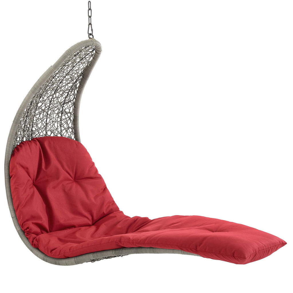 Landscape Hanging Chaise Lounge Outdoor Patio Swing Chair in Light Gray Red