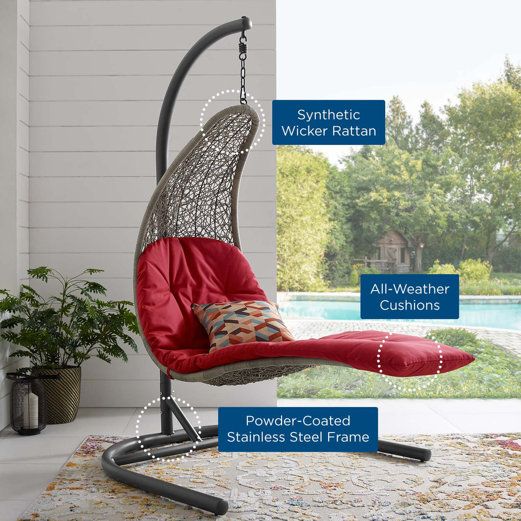 Landscape Hanging Chaise Lounge Outdoor Patio Swing Chair in Light Gray Red