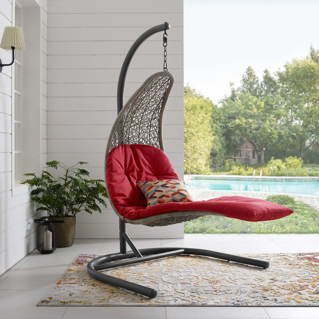 Landscape Hanging Chaise Lounge Outdoor Patio Swing Chair in Light Gray Red