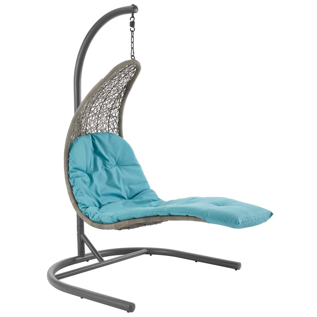Landscape Hanging Chaise Lounge Outdoor Patio Swing Chair in Light Gray Turquoise