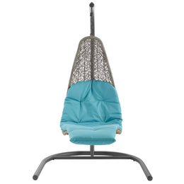 Landscape Hanging Chaise Lounge Outdoor Patio Swing Chair in Light Gray Turquoise