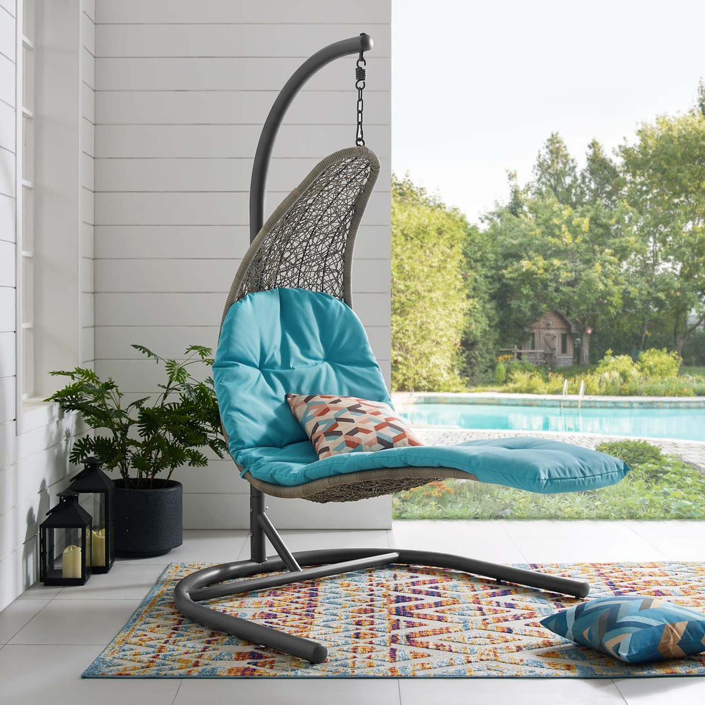 Landscape Hanging Chaise Lounge Outdoor Patio Swing Chair in Light Gray Turquoise