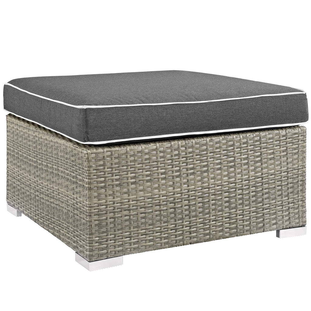 Repose Outdoor Patio Upholstered Fabric Ottoman in Light Gray Charcoal