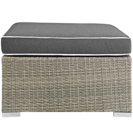 Repose Outdoor Patio Upholstered Fabric Ottoman in Light Gray Charcoal
