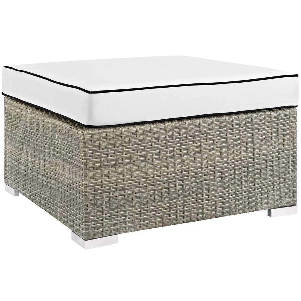 Repose Outdoor Patio Upholstered Fabric Ottoman in Light Gray White