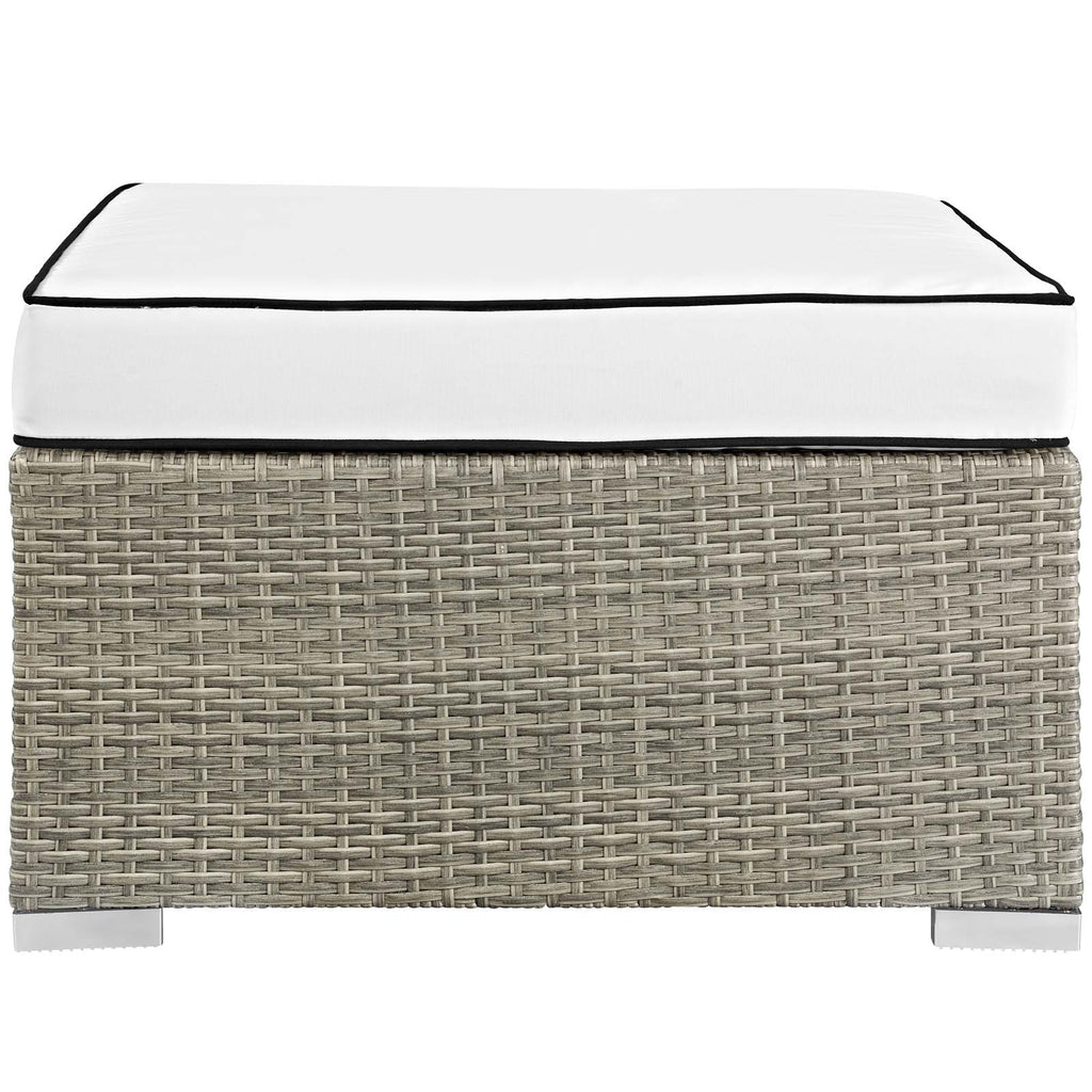 Repose Outdoor Patio Upholstered Fabric Ottoman in Light Gray White