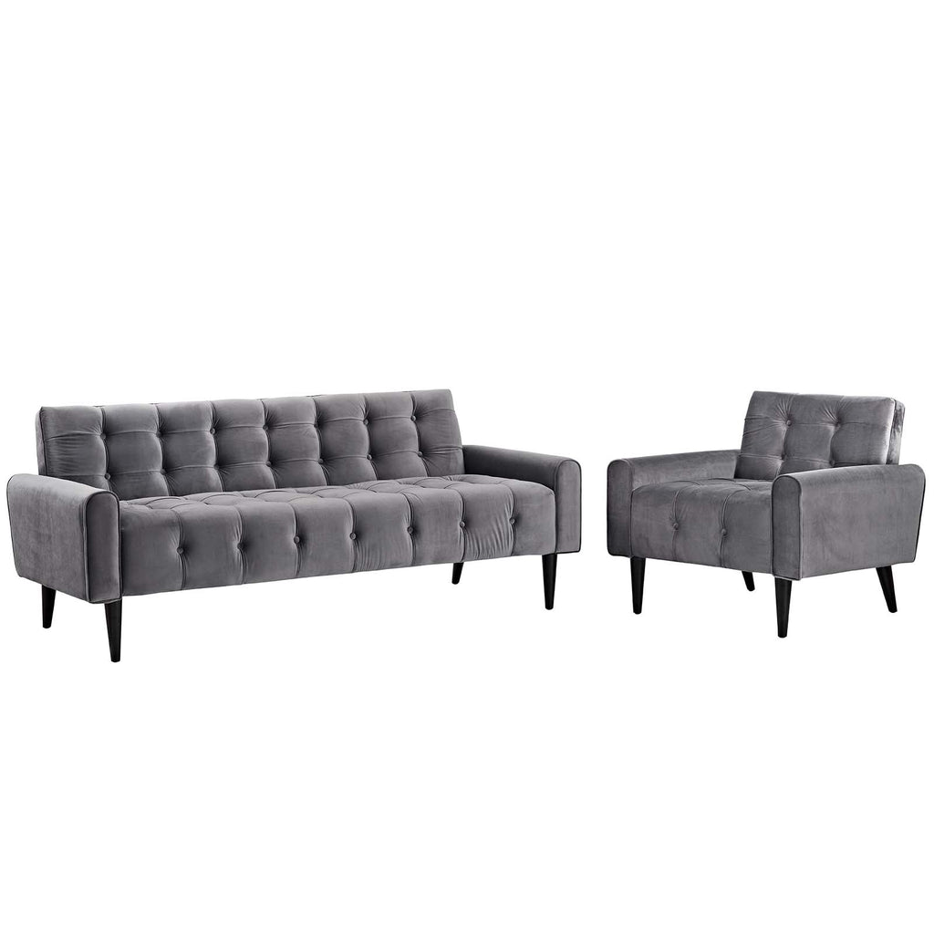 Delve Living Room Set Performance Velvet Set of 2 in Gray