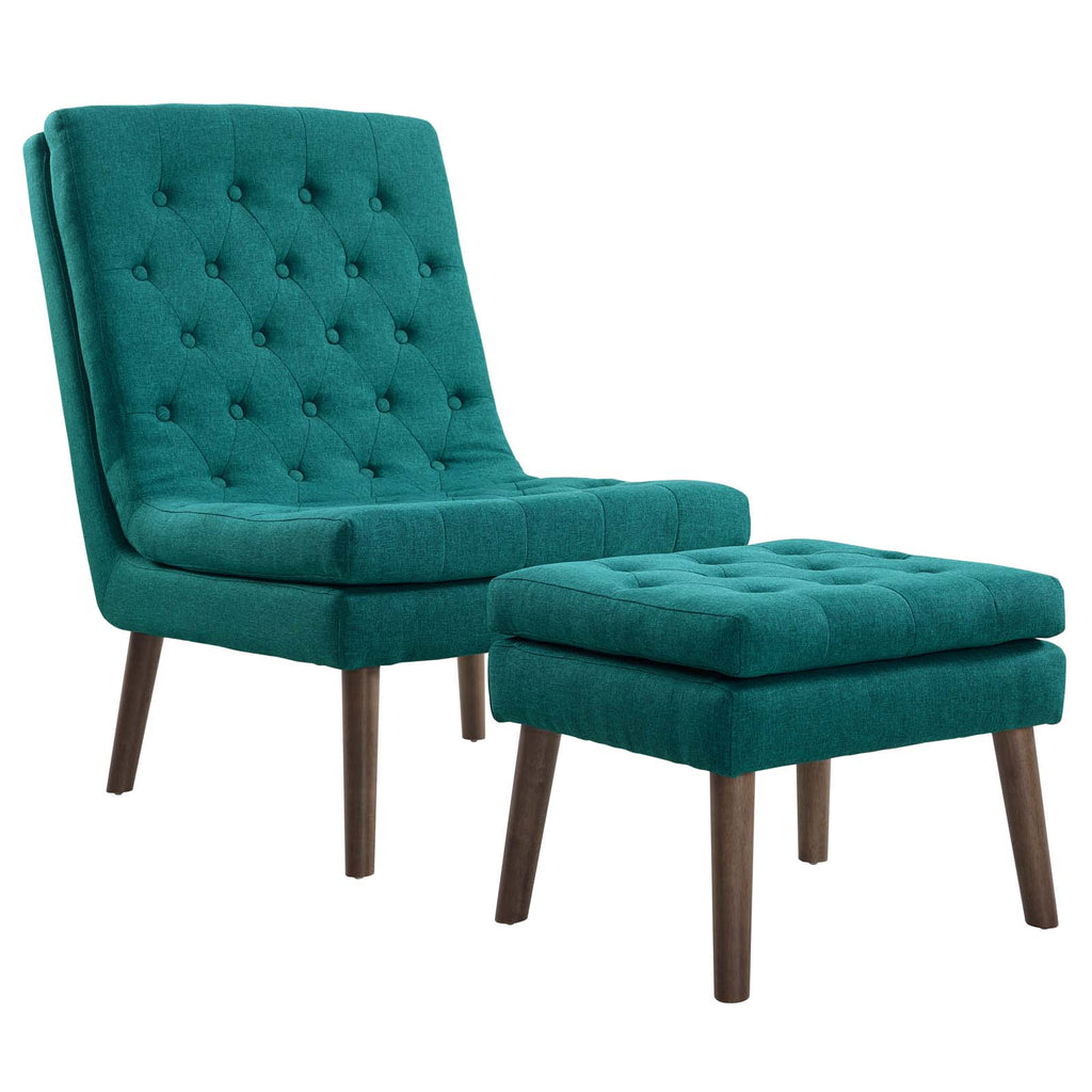 Modify Upholstered Lounge Chair and Ottoman in Teal