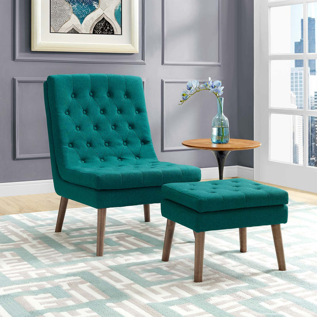 Modify Upholstered Lounge Chair and Ottoman in Teal