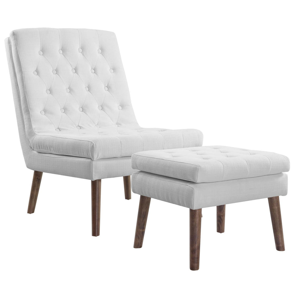 Modify Upholstered Lounge Chair and Ottoman in White