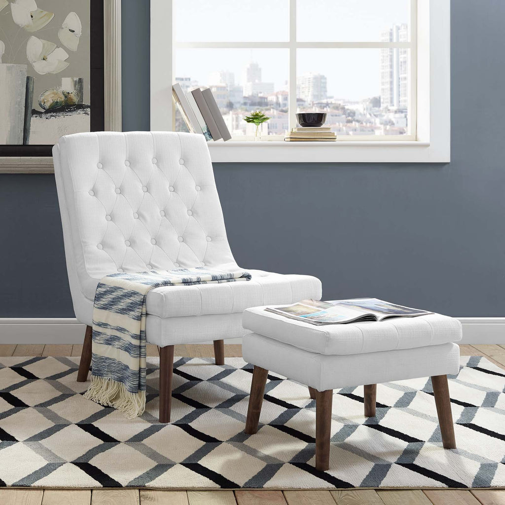 Modify Upholstered Lounge Chair and Ottoman in White