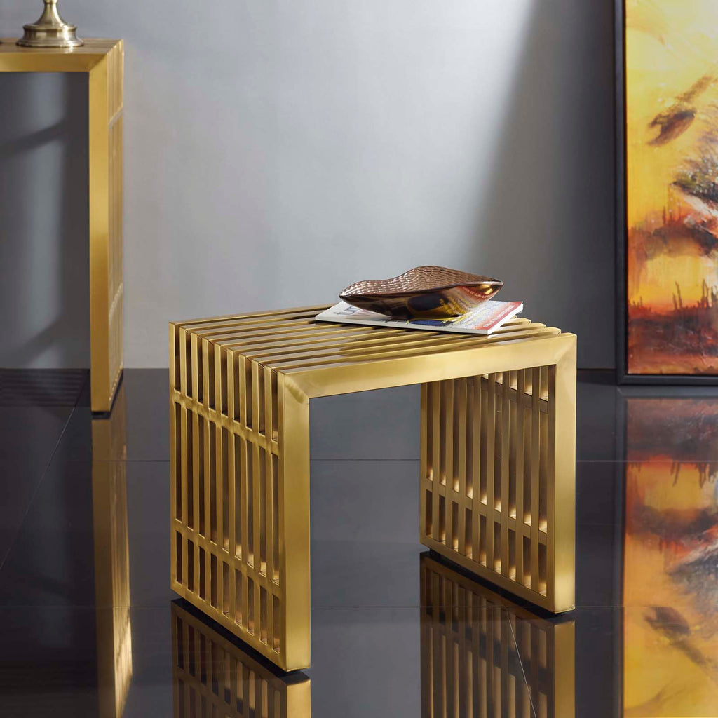 Gridiron Small Stainless Steel Bench in Gold