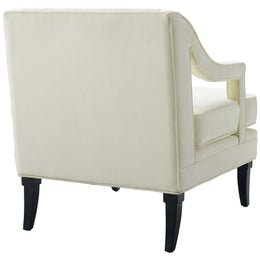 Concur Button Tufted Performance Velvet Armchair in Ivory