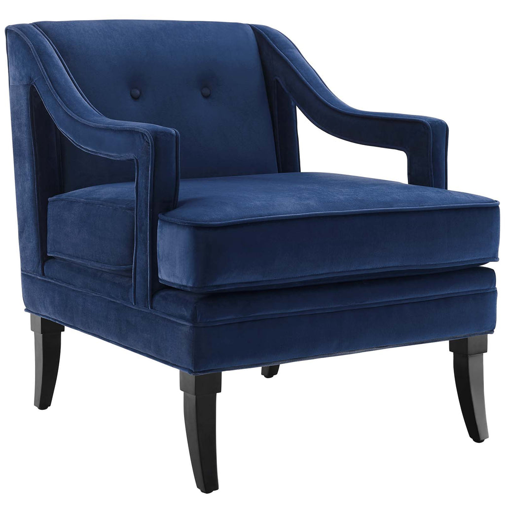 Concur Button Tufted Performance Velvet Armchair in Navy