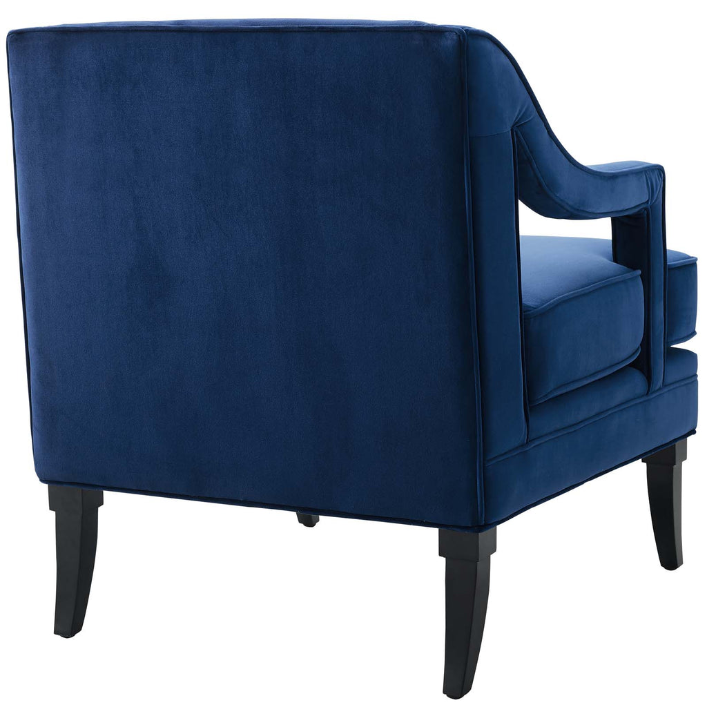 Concur Button Tufted Performance Velvet Armchair in Navy