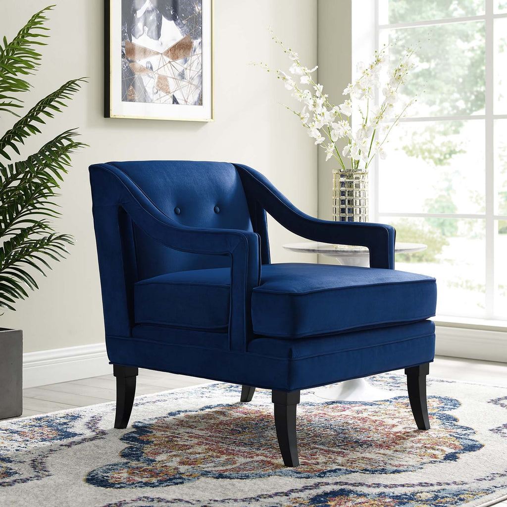 Concur Button Tufted Performance Velvet Armchair in Navy