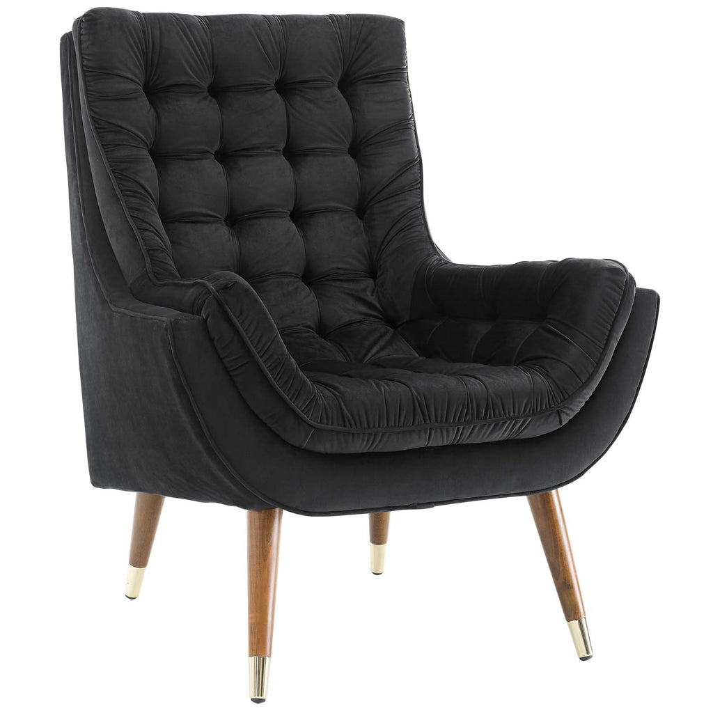 Suggest Button Tufted Performance Velvet Lounge Chair in Black