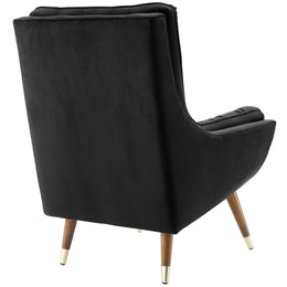 Suggest Button Tufted Performance Velvet Lounge Chair in Black