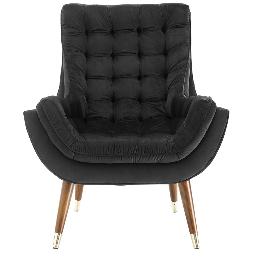 Suggest Button Tufted Performance Velvet Lounge Chair in Black