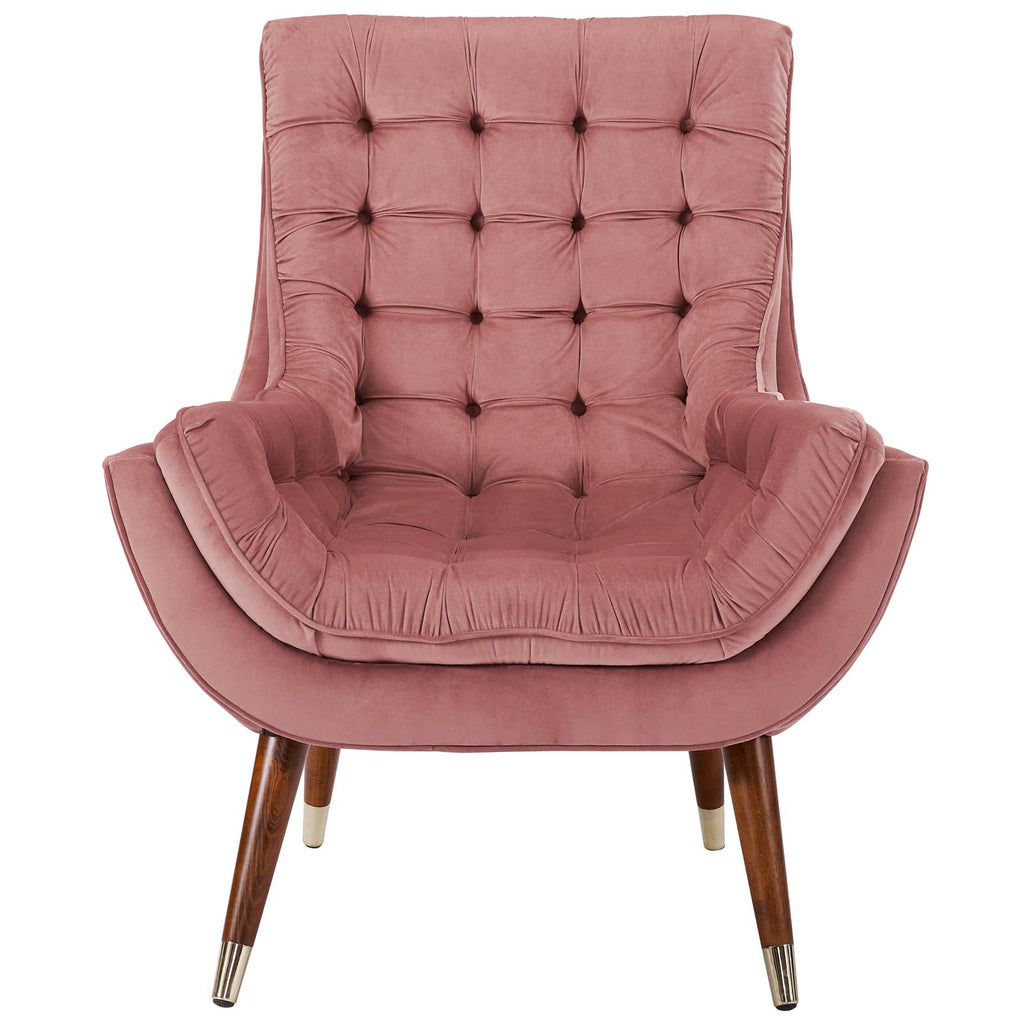 Suggest Button Tufted Performance Velvet Lounge Chair in Dusty Rose