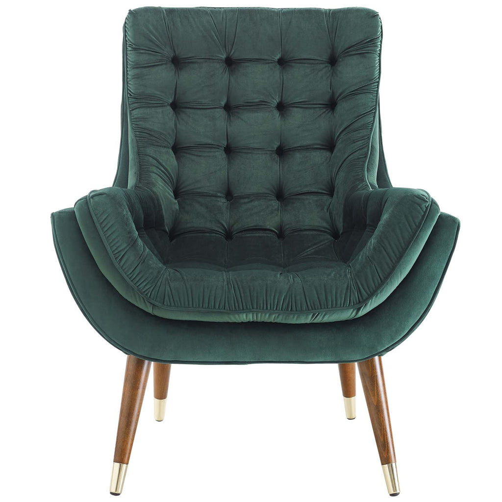 Suggest Button Tufted Performance Velvet Lounge Chair in Green