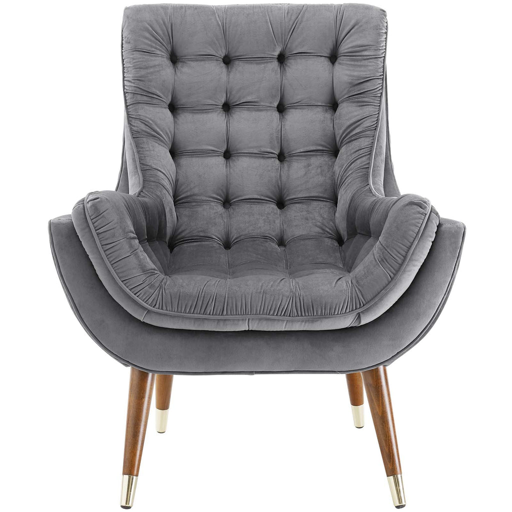 Suggest Button Tufted Performance Velvet Lounge Chair in Gray