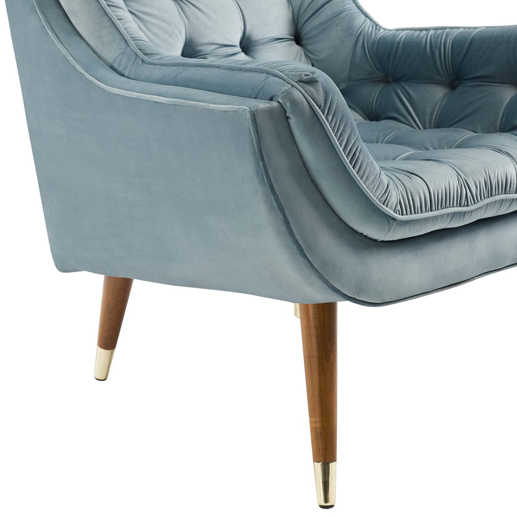 Suggest Button Tufted Performance Velvet Lounge Chair in Light Blue