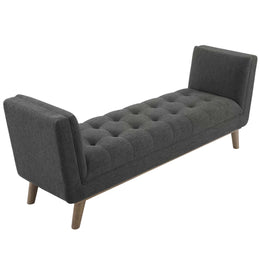 Haven Tufted Button Upholstered Fabric Accent Bench in Gray